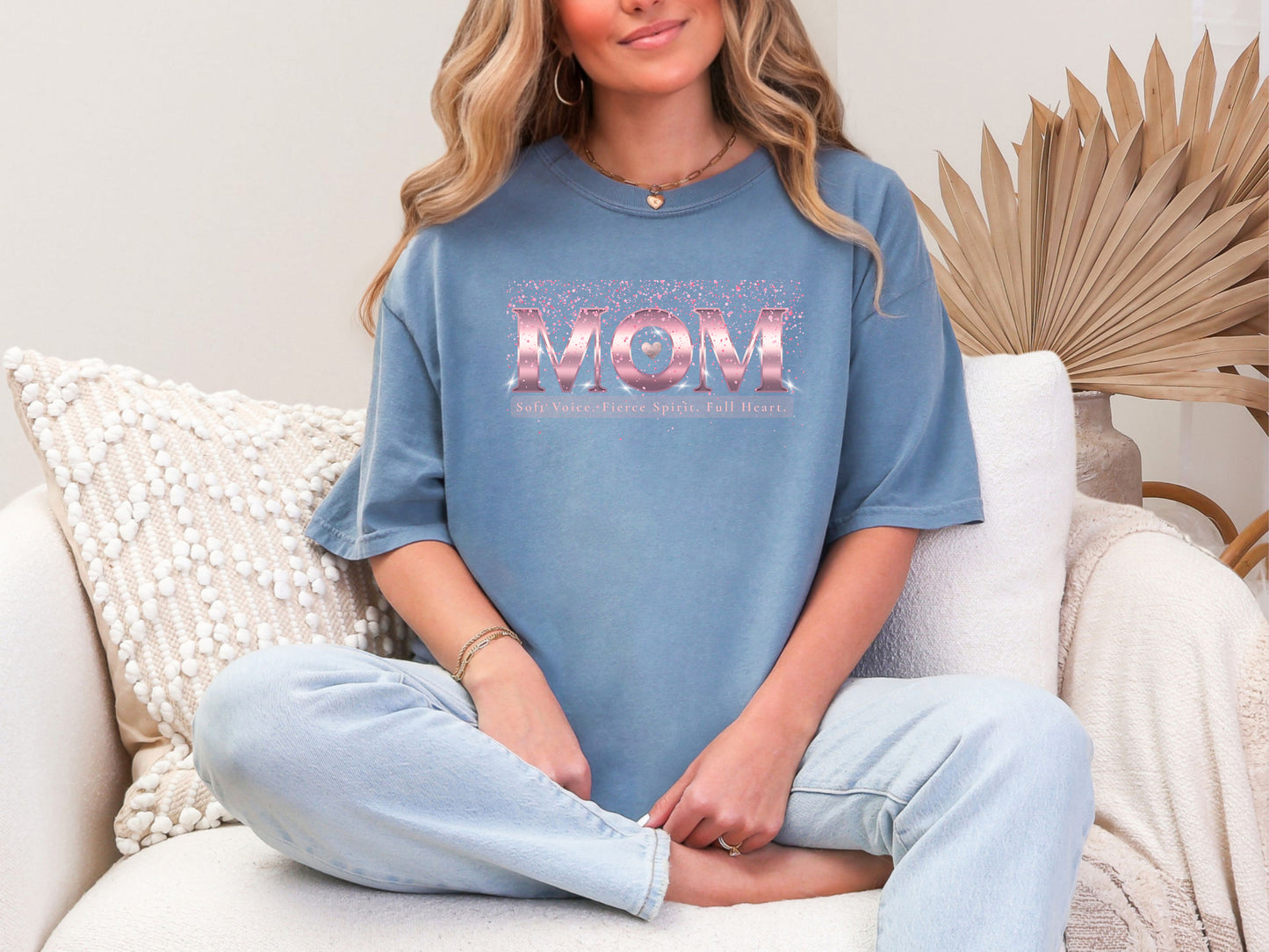MOM Glitter Shirt – Soft Voice Fierce Spirit Full Heart T-Shirt for Strong Loving Moms