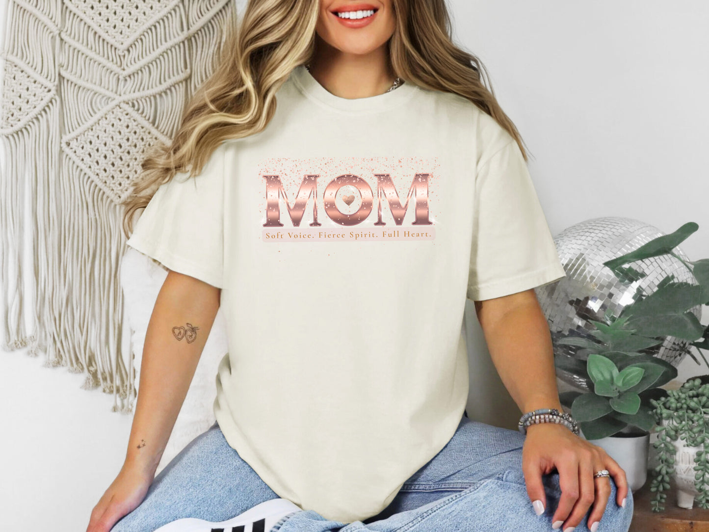 MOM Glitter Shirt – Soft Voice Fierce Spirit Full Heart T-Shirt for Strong Loving Moms