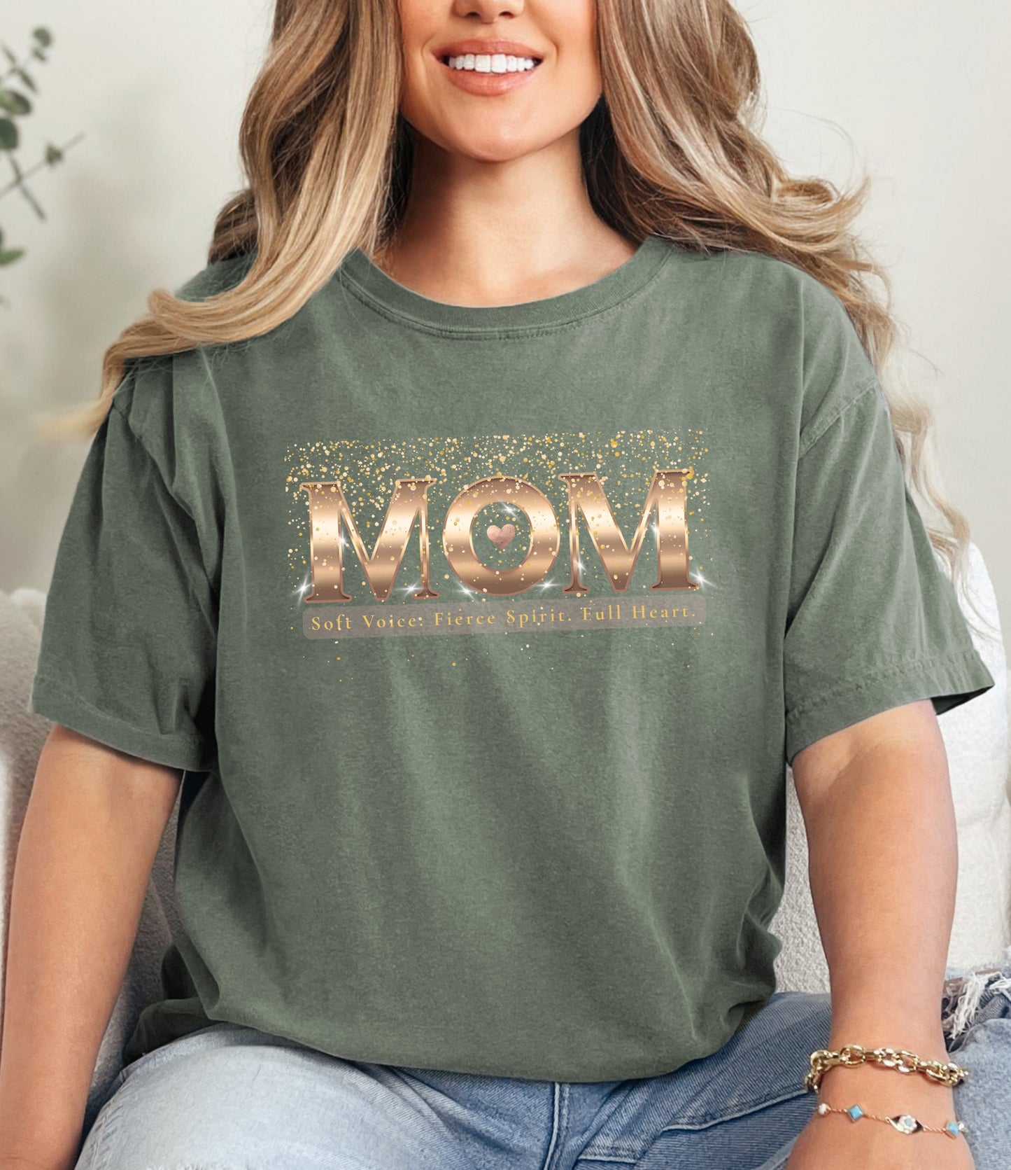 MOM Glitter Shirt – Soft Voice Fierce Spirit Full Heart T-Shirt for Strong Loving Moms