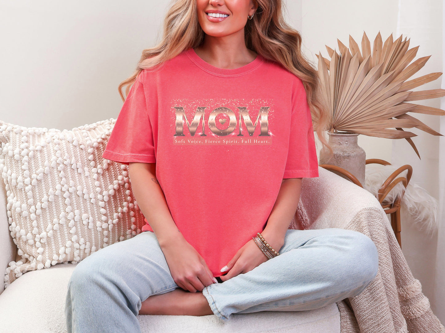 MOM Glitter Shirt – Soft Voice Fierce Spirit Full Heart T-Shirt for Strong Loving Moms